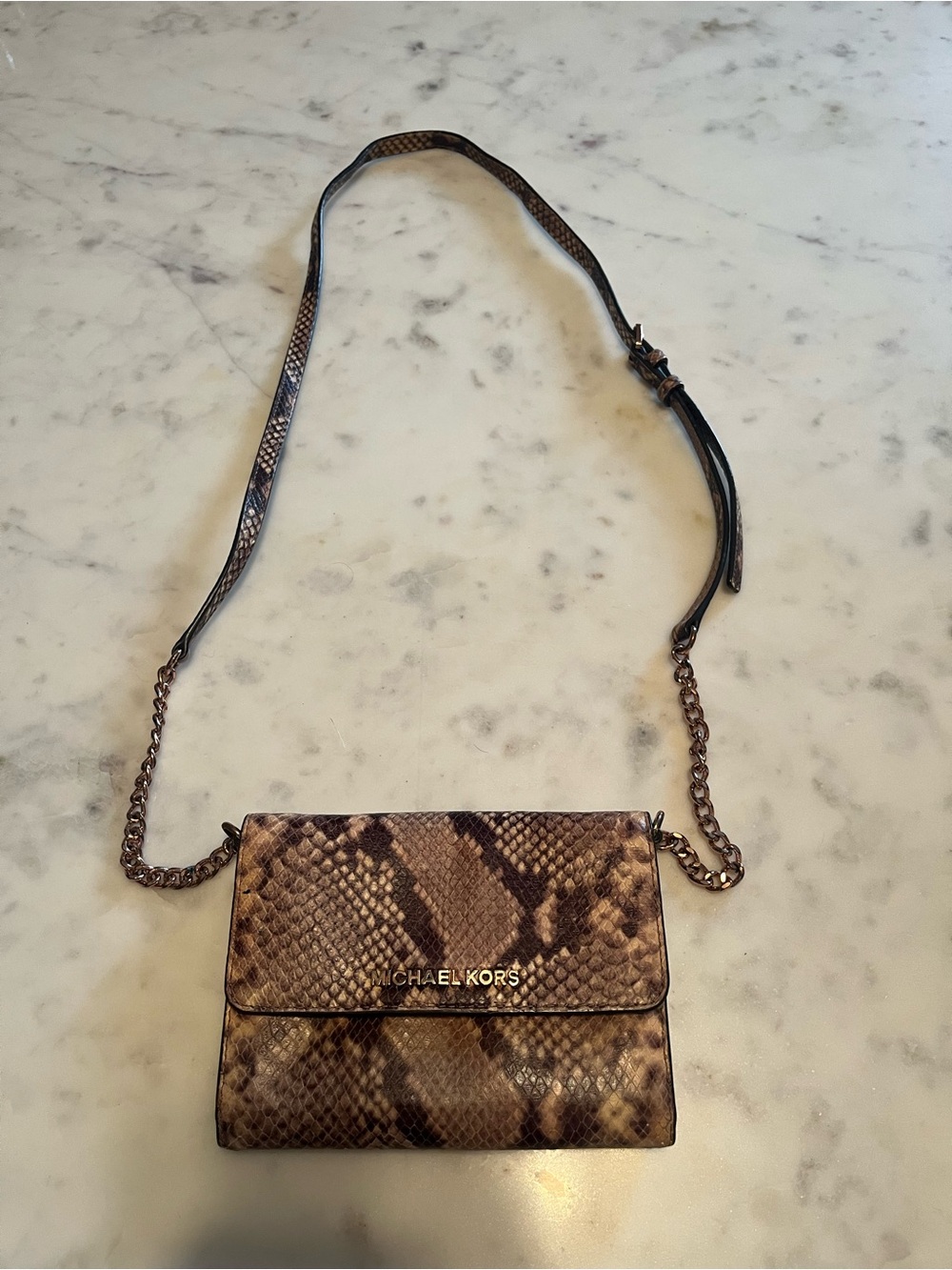 Michael Kors Snake-Embossed Crossbody Bag in Brown